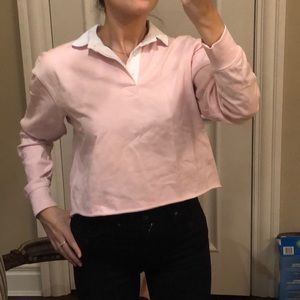 TNA Aritzia pink cropped rugby shirt